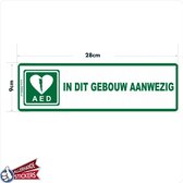 AED sticker. AED in dit gebouw aanwezig.