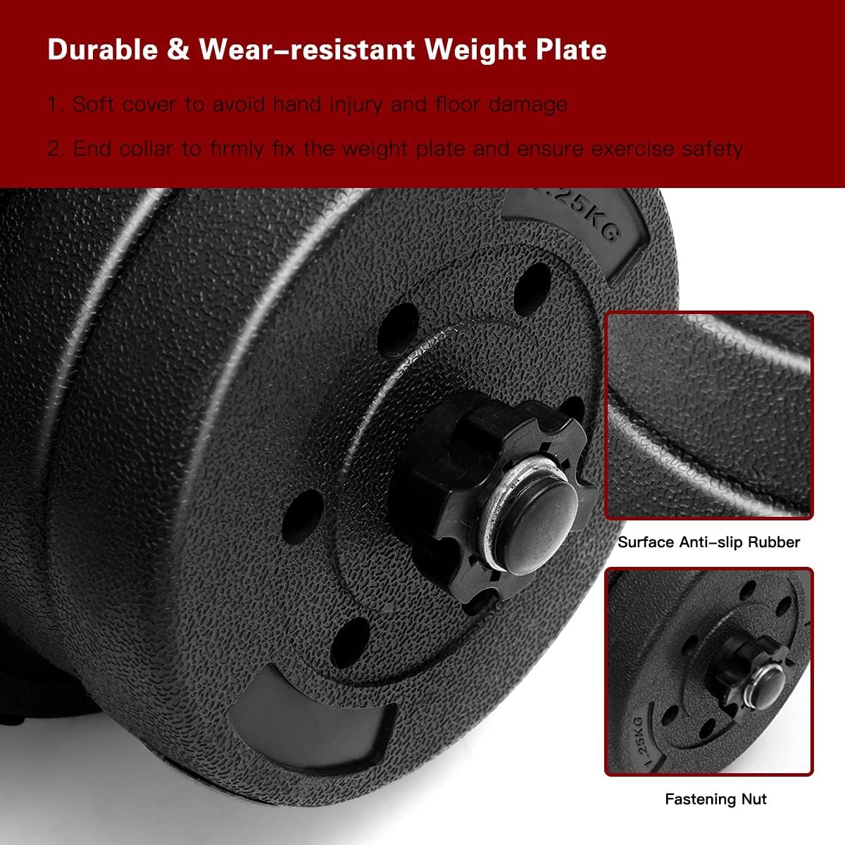 COSTWAY 2 in 1 Verstelbare halterset met anti-slip handvat 30 KG in gewicht verstelbaar, 8 x 2,5kg / 8 x 1,25kg, dumbbell set training apparatuur voor thuis of gymnastiek oefenen, duurzame fitness barbell optillen voor lichaamsbouw – foto 7