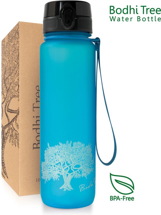 Bodhi Tree® Waterfles 1 Liter - Drinkfles 100% Lekvrij - BPA vrij - Fruit Filter - Waterflessen Drinkflessen Volwassenen - Ocean Surf