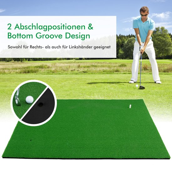 COSTWAY 150 x 100 cm golfafslagmat, golfoefenmat inclusief 3 rubberen tees, golfmat met 2 afslagposities, voor binnen en buiten van Costway — afbeelding 2