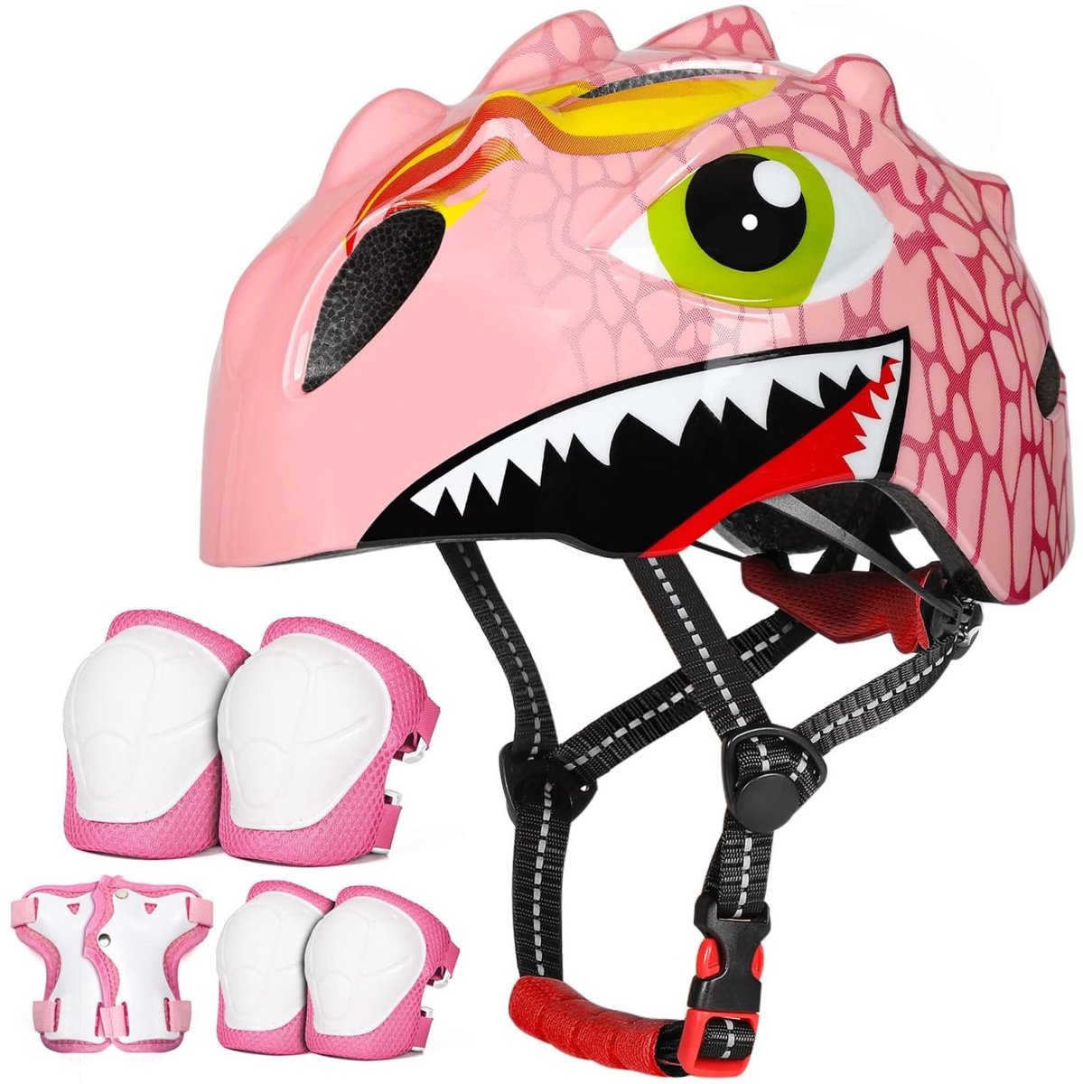 Victgoal Fietshelm Kind - Kinderhelm - Fietshelm Kinderen - Skate Beschermset - Kniebeschermers - Polsbeschermers - Elleboogbeschermers - Skate helm - Roze - 50-54cm - Geschikt voor kinderen vanaf 3 tot 8 Jaar