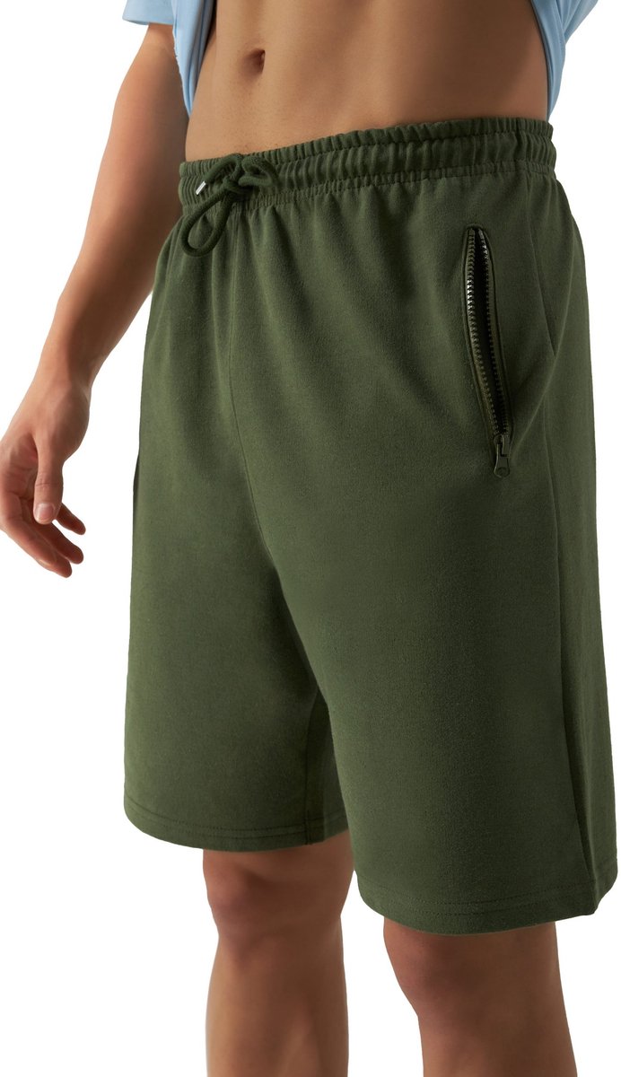 Smith & Solo korte broek heren - comfortabele shorts heren - katoen sweat short - kaki
