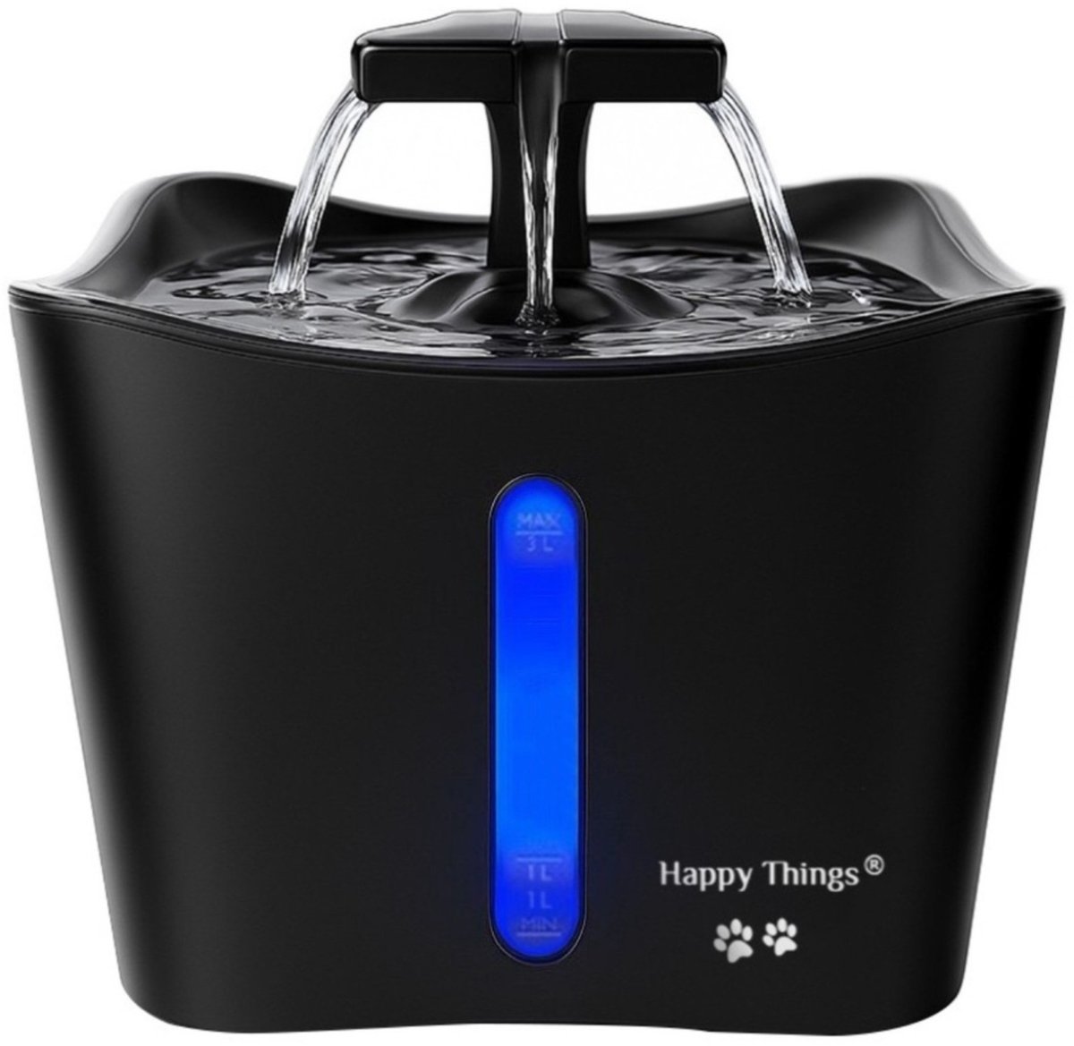Happy Things Drinkfontein Kat en Hond XL - Incl. 2 Filters– Kattenfontein - 3L – Waterfontein Kat – Geruisloos – Zwart met Zilver