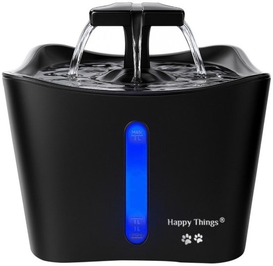 Happy Things® Drinkfontein Kat en Hond XL Kattenfontein 3Liter met LED - 100% Geruisloos en 100% Kwaliteit - Waterfontein Kat - Verkoeling Hond/Kat - Dieren drinkbakken - Waterdispenser
