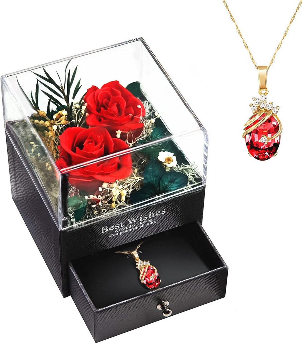 Eeuwige Roos en Ketting Sieraden Geschenkdoos - Romantische Cadeaus voor Vrouwen op Speciale Dagen