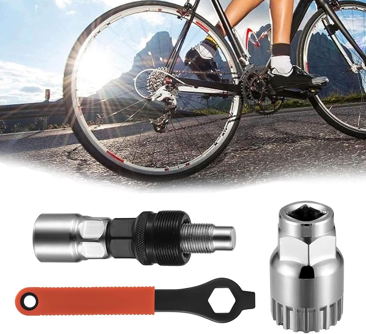 Set van 3 stuks - Cranktrekker - Fietscranktrekker en trapasverwijderaar - Fietsreparatiegereedschap - met 16 mm sleutel - Sterk - Duurzaam - voor mountainbikes en racefietsen