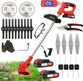 Bol.com Accu grastrimmer met accu gazonkantentrimmer met 2 accu's 21V en 4 mestypen + 1 tuinschaar opvouwbare grasmaaier aanbieding