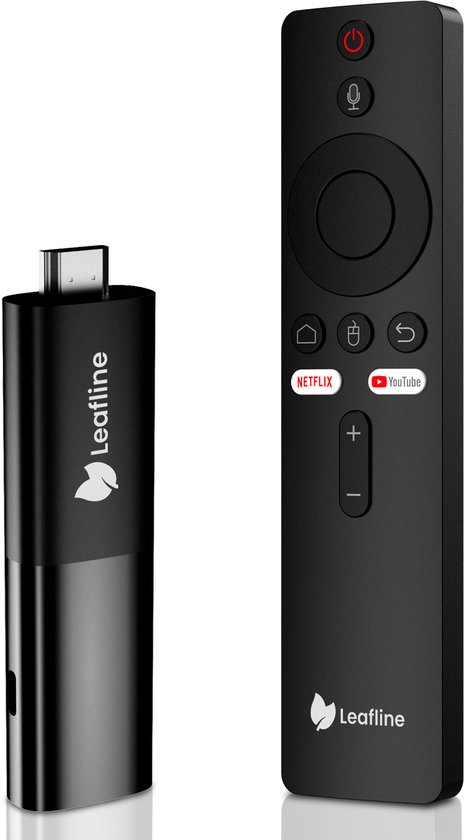 Leafline® Android TV Stick – Google TV Streamer - Ingebouwde Chromecast - Android TV Box – Met Afstandsbediening & Spraakbesturing
