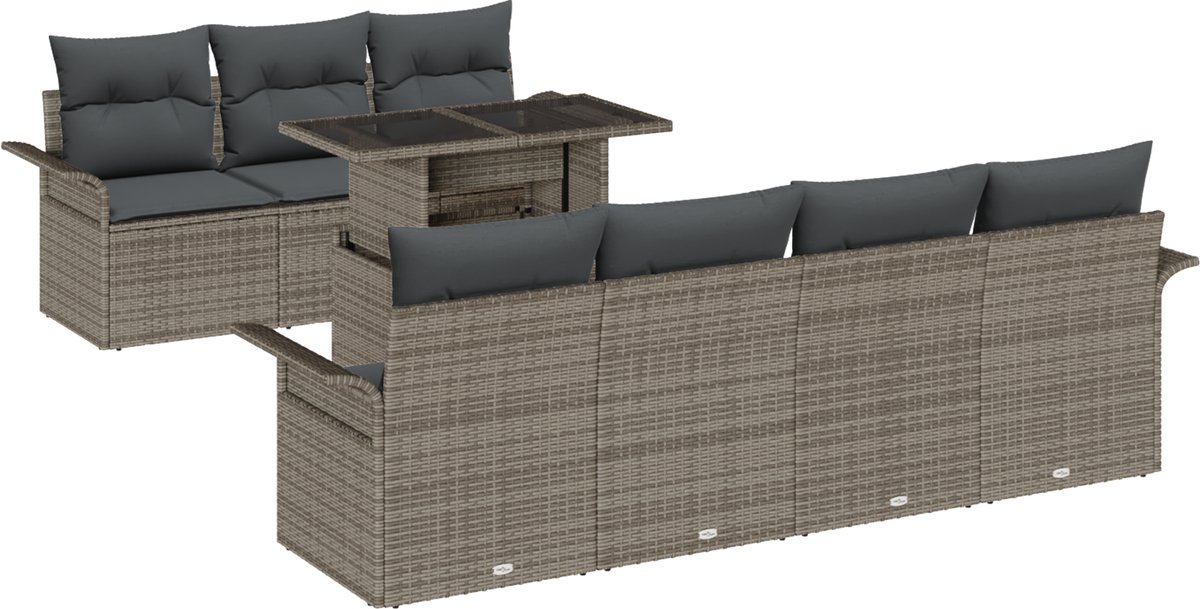 vidaXL - Tuinbank - Set - met - kussen - met - opslag - 8 - pcs - Grijs - Poly - Riet
