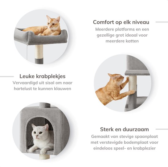 ACAZA Krabpaal - Krabpaal voor Grote Katten - Krabpaal voor Katten - 110 cm - Lichtgrijs - Kattenboom - Krabpalen - Kattenhuis