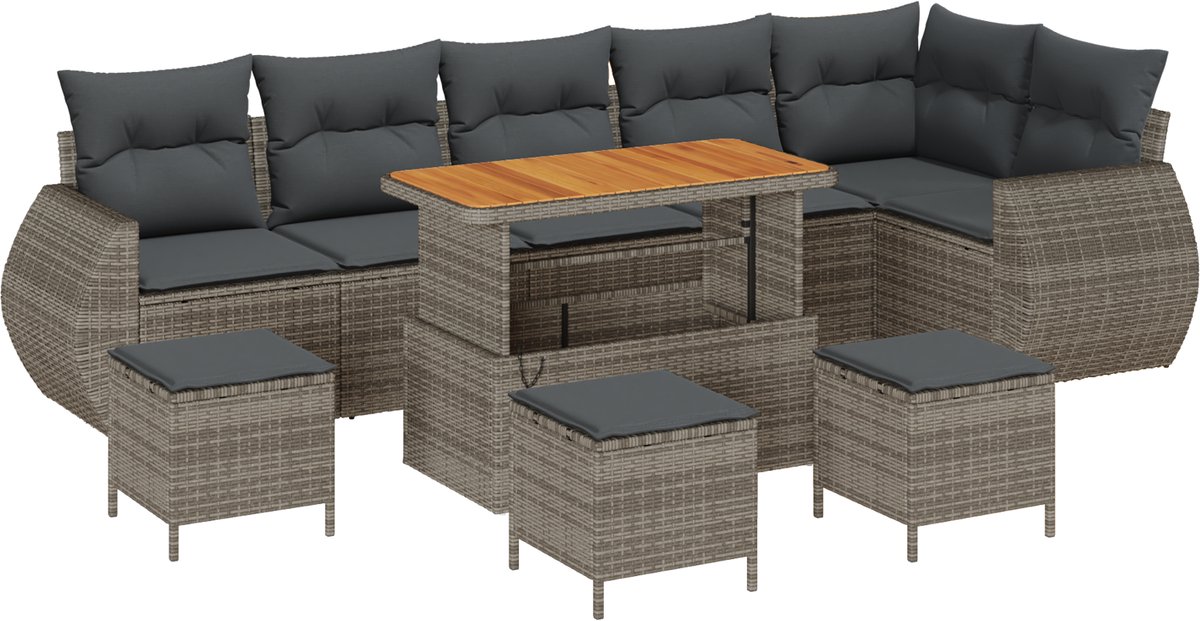 vidaXL - Tuinbank - Set - 10 - pcs - Grijs - poly - rattan