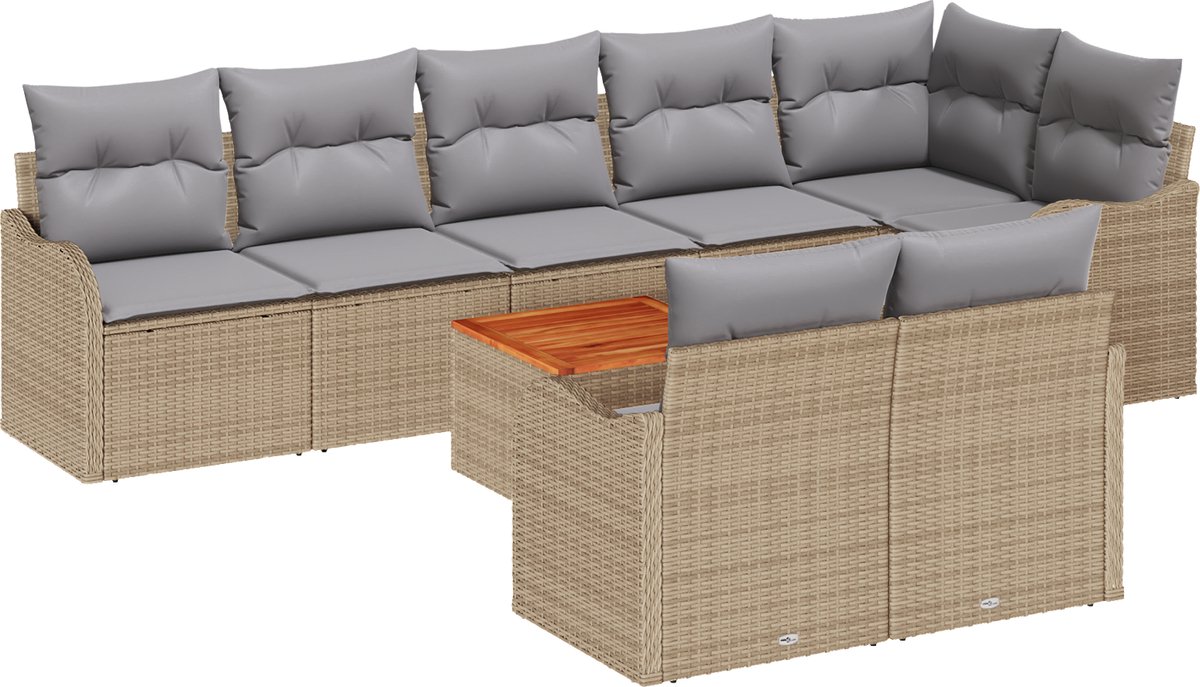 vidaXL Tuinbank - Set - 9 - st - Beige - en - Lichtgrijs - poly - rattan Beige en licht grijs