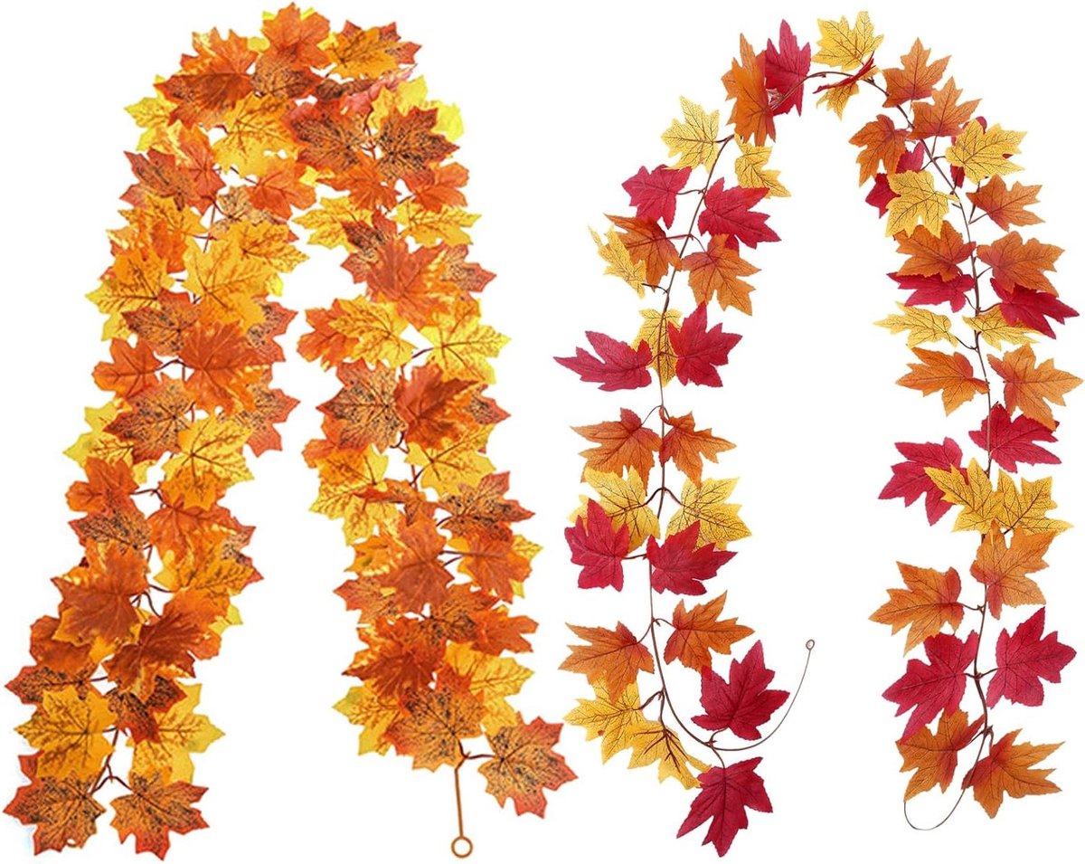 Herfstblad Slingers - 2 stuks met kunstmatige esdoornbladeren voor Halloween en feestdecoratie