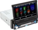 Caliber autoradio met 7-inch klapscherm dat is uitgeschoven, met zichtbare functies en knoppen.