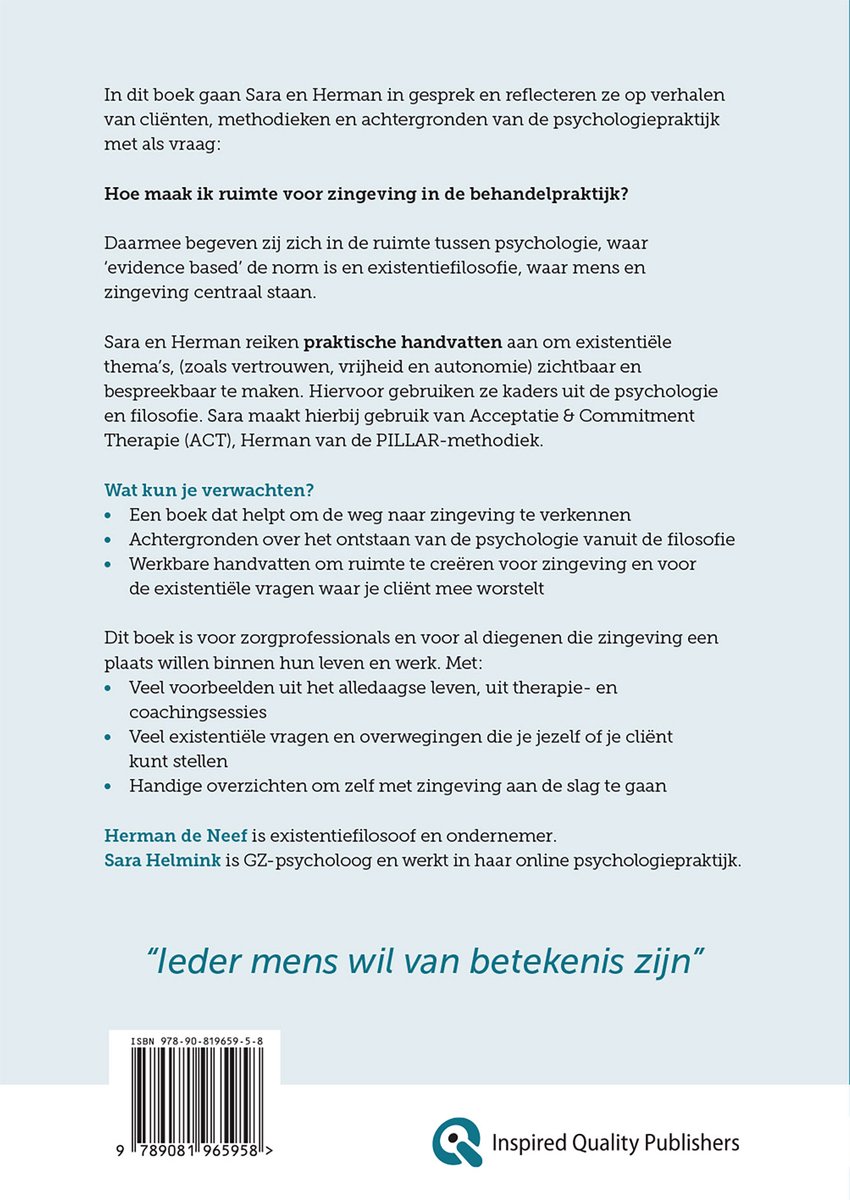 Ruimte voor zingeving - back cover
