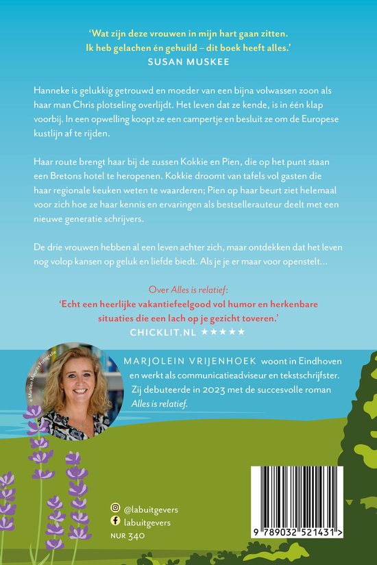 Boekomslag met foto van Marjolein Vrijenhoek en tekst over haar boek.