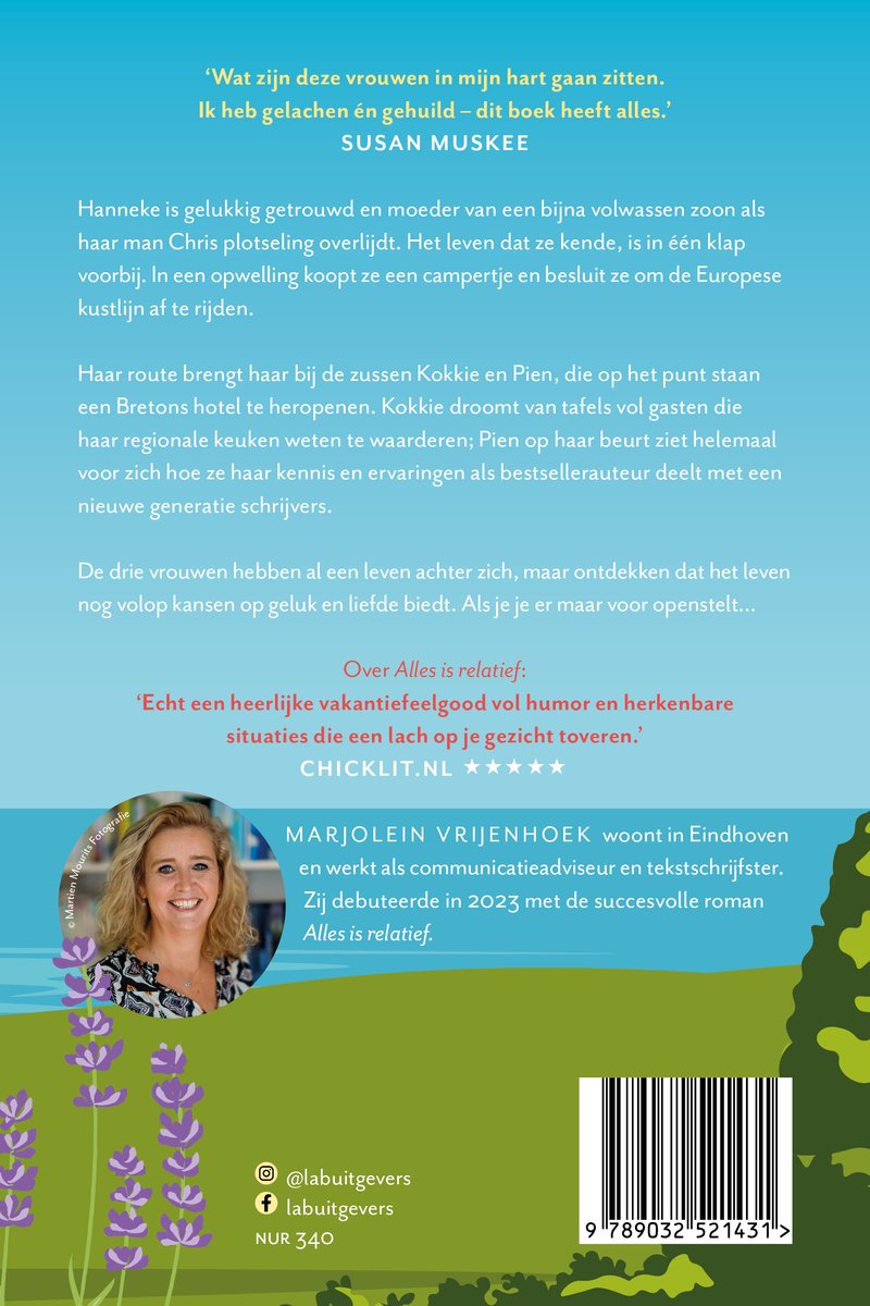 Boekomslag met foto van Marjolein Vrijenhoek en tekst over haar boek.