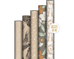 5 rollen cadeaupapier - Kraftpapier met print- Rollen inpakpapier- 50 cm x 3 meter - Kadopapier voor jongeren en volwassenen- FSC