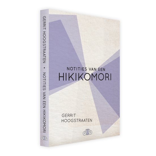 Boek "Notities van een hikikomori" van Gerrit Hoogstraaten, met een abstracte paarse en blauwe geometrische print op de voorkant.