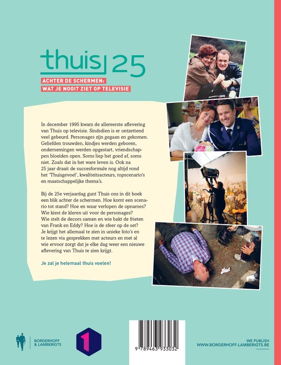 Twee mannen en een vrouw lachen op een foto in de achtergrond. Op de voorgrond een vrouw met een bruidsjurk en een man in uniform.