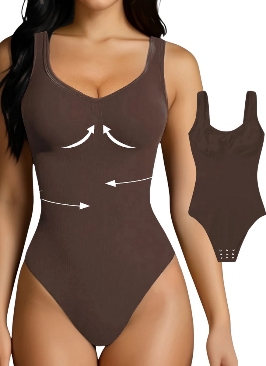 Bovista Bodysuit Dames - Jumpsuit - Corrigerend Ondergoed - Body plunge - Lingerie - Setje Vrouwen - Koffie