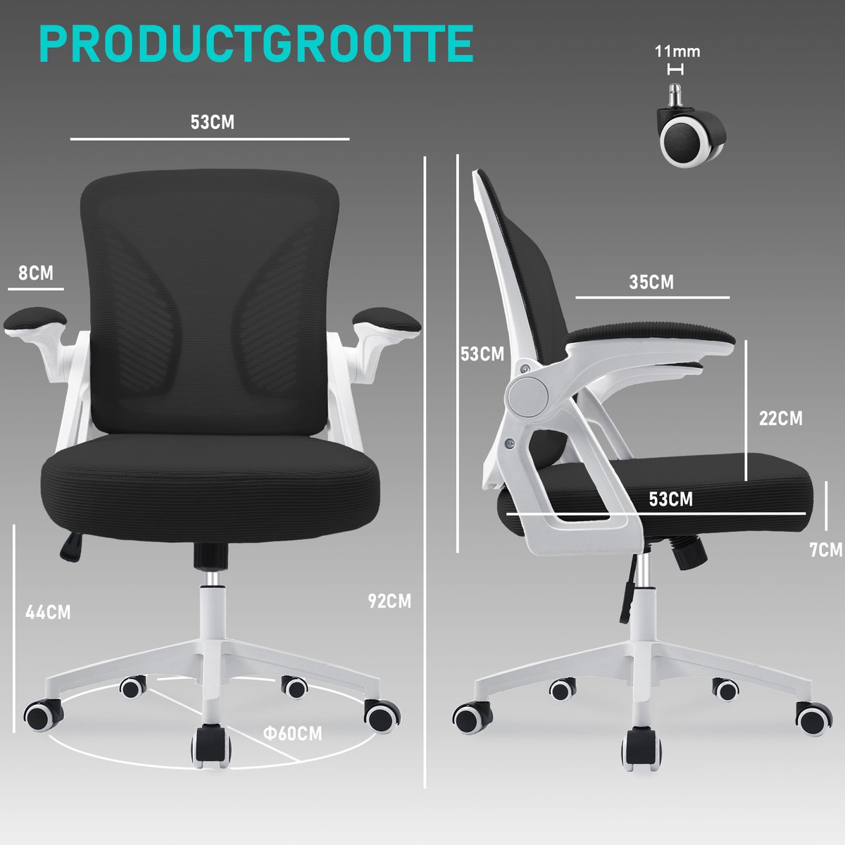 Milacyee Ergonomische Bureaustoel met Mesh Rug & Lendensteun - afbeelding 2