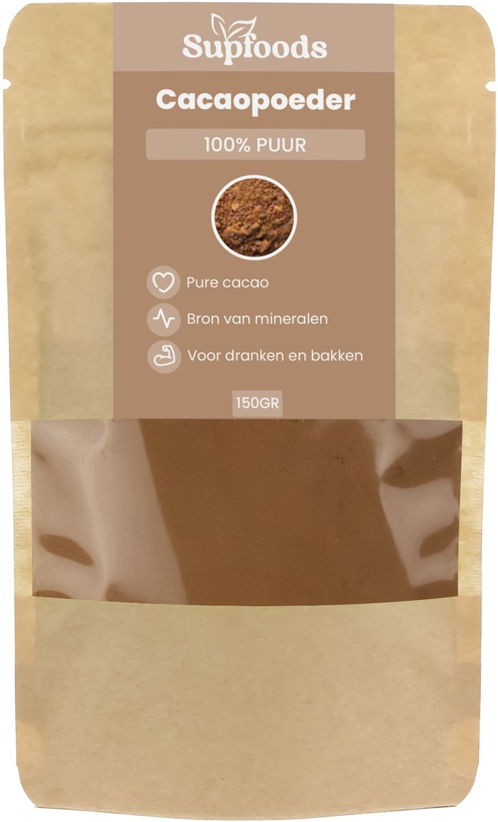 Goedkoopste Cacaopoeder 100 Puur - 150gram - Rijk aan Antioxidanten, Magnesium en Vezels - Cacaopoeder voor Chocolademelk, Smoothies en Baksels - Cacao Poeder