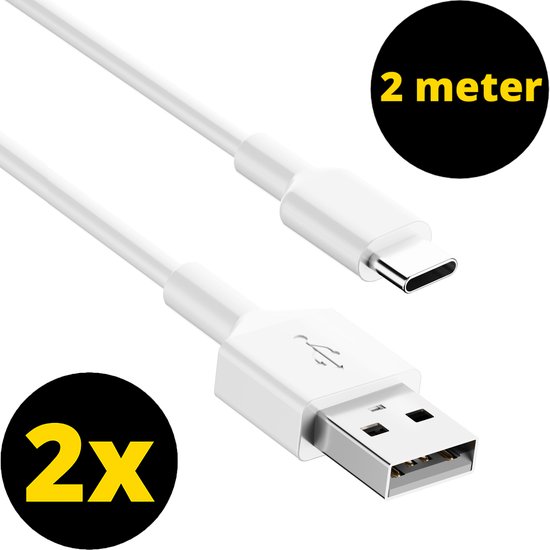 2x Câble USB C 2 mètres - Câble USB C vers USB A - Chargeur USB C - Câble USB vers USB C - Câble USB C vers USB - Câble USB A vers USB C - Câble de chargeur USB C - Chargeur rapide - Câble de charge - Câble de chargeur USB C - Wit