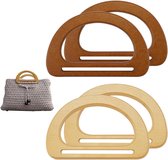 4 Anses En Bambou Naturel Pour Sacs à Main Avec 8 Boucles Dorées - Poignées Idéales Pour Créations Crochetées