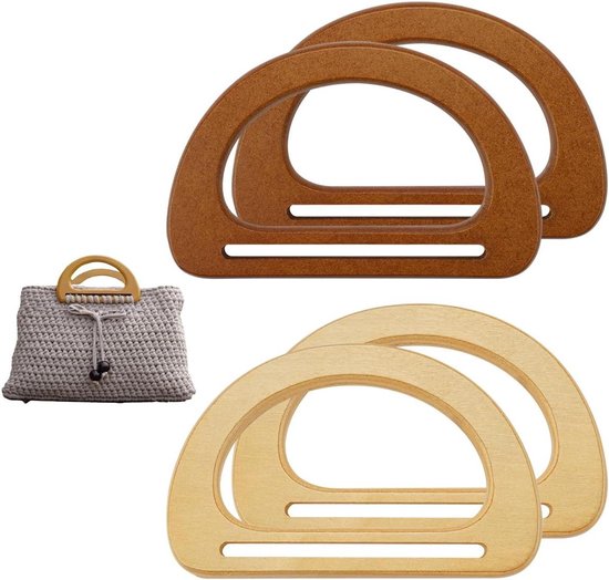 Gativs Houten rotan geweven handgrepen, 4 stuks, handtas
