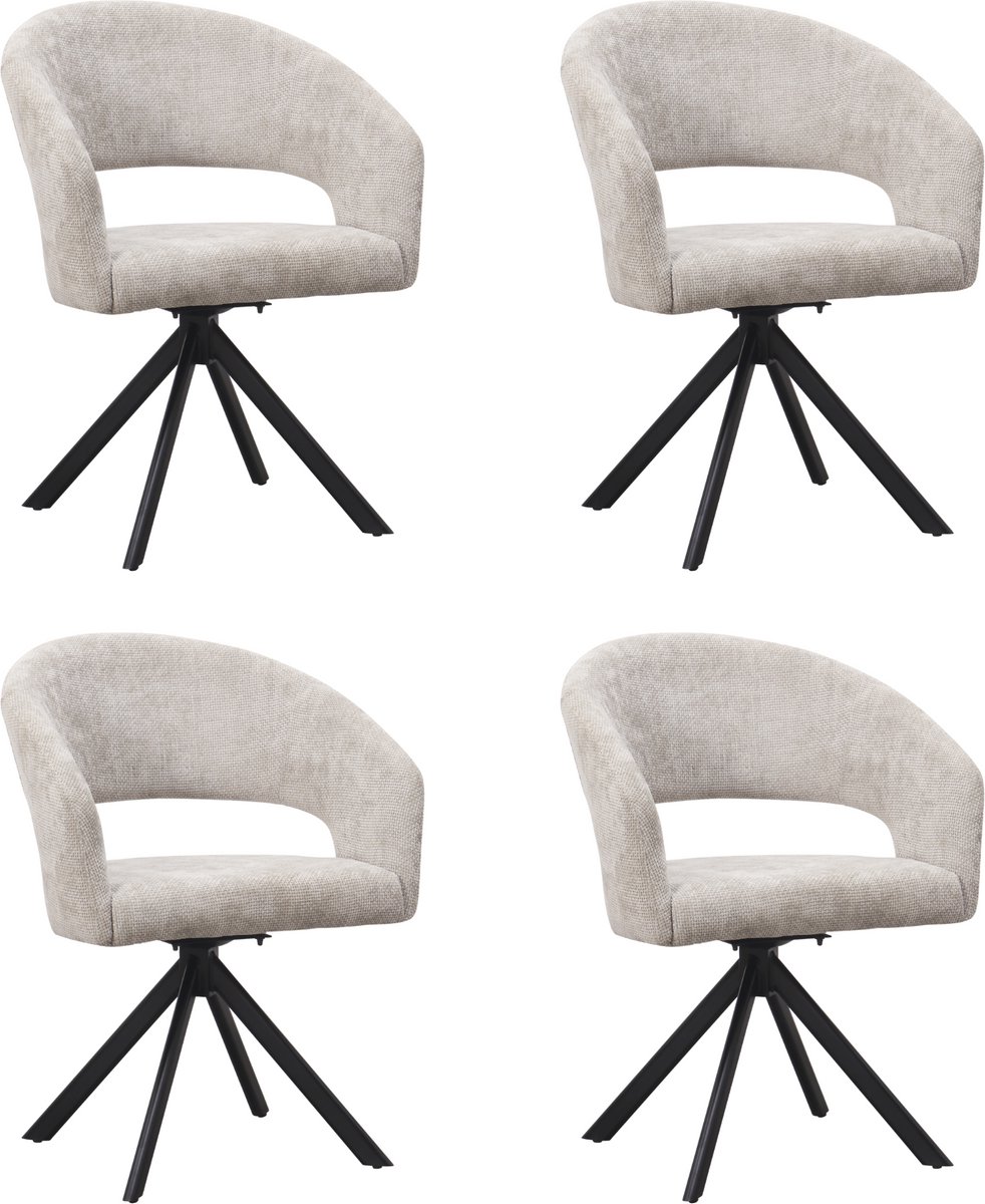 Ams Living® Eetkamerstoel Draaibaar | Set van 4 Stoelen | Ronde afwerking | Stof | Kleur Licht Grijs | Eettafel Stoelen | Design Stoelen Eettafel | 4 x Eetkamerstoelen Draaibaar Rond Licht Grijs