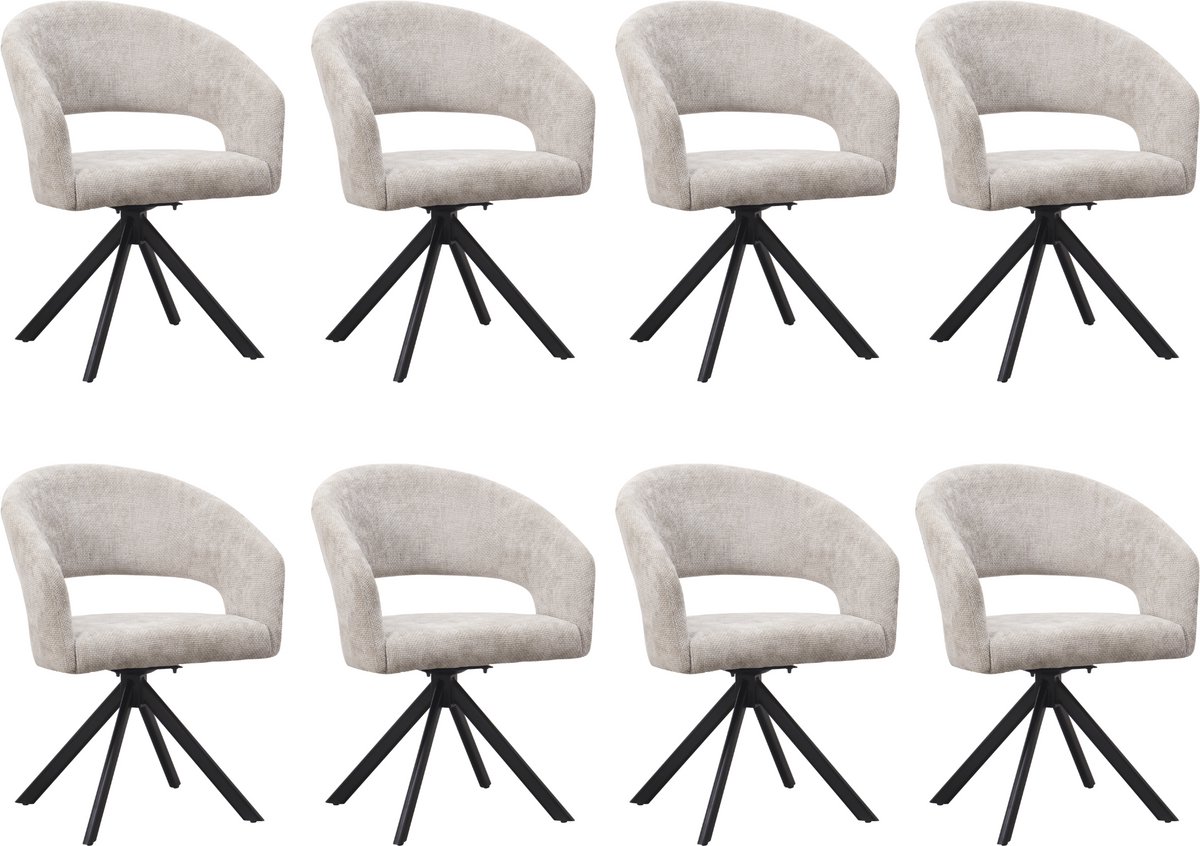 Ams Living® Eetkamerstoel Draaibaar | Set van 8 Stoelen | Ronde afwerking | Stof | Kleur Licht Grijs | Eettafel Stoelen | Design Stoelen Eettafel | 2 x Eetkamerstoelen Draaibaar Rond Licht Grijs