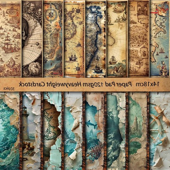 Foto: Oude kaarten scrapbooking papier 30 vellen decoupage papier zeekaart 14 x 18 cm voor journaling en kalender