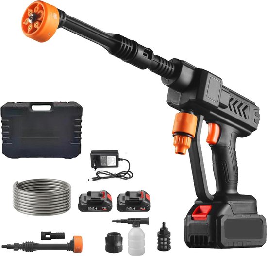 Draagbare accu-hogedrukreiniger 100 bar met 2 accu’s 48 V en 6-in-1 multifunctioneel mondstuk