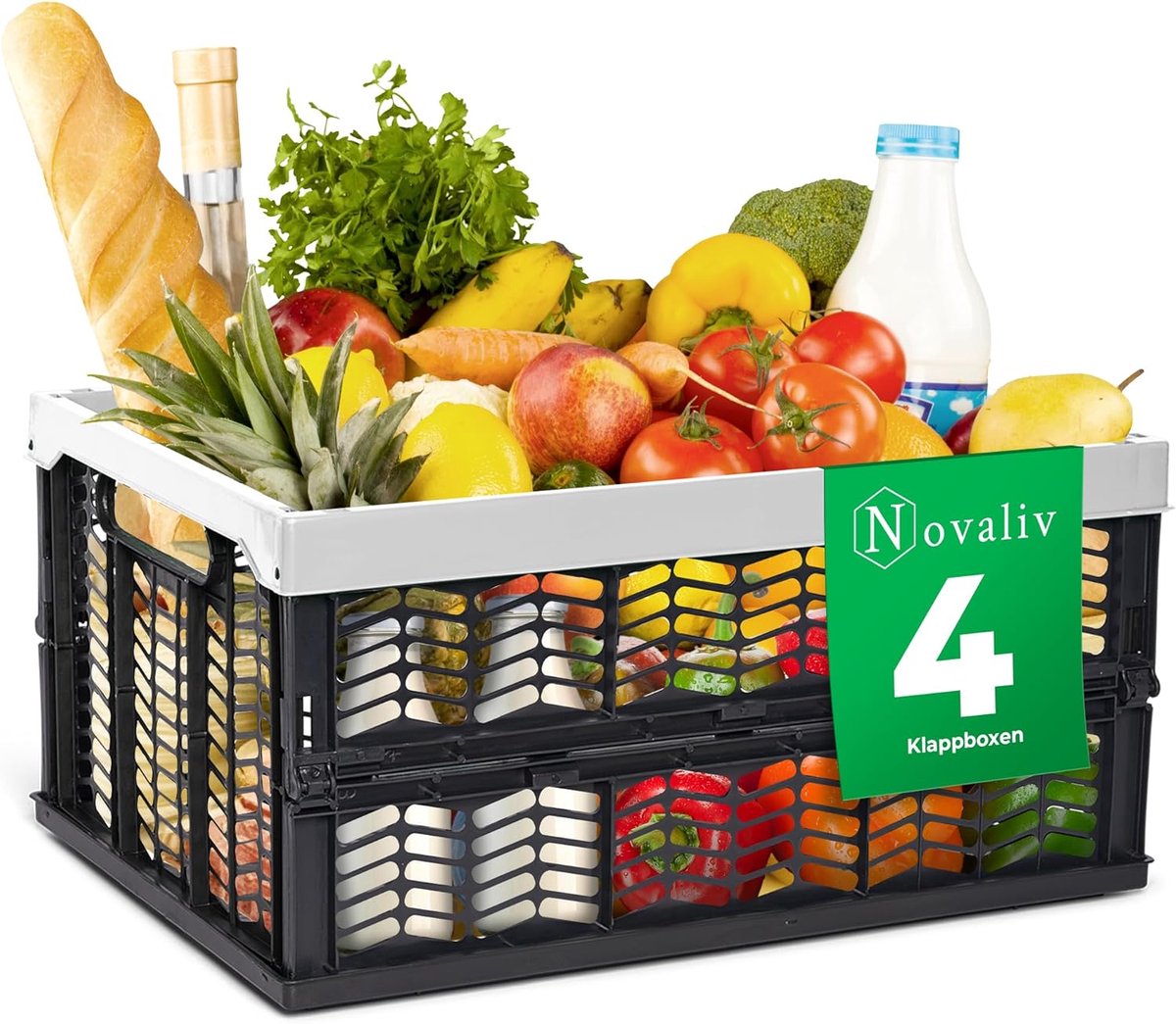 Opvouwbare dozen opvouwbaar stabiel 4x 30L grijs zwarte manden boodschappenbox opvouwbare dozen set draagbox opbergmanden boodschappenmanden manden opbergkeuken