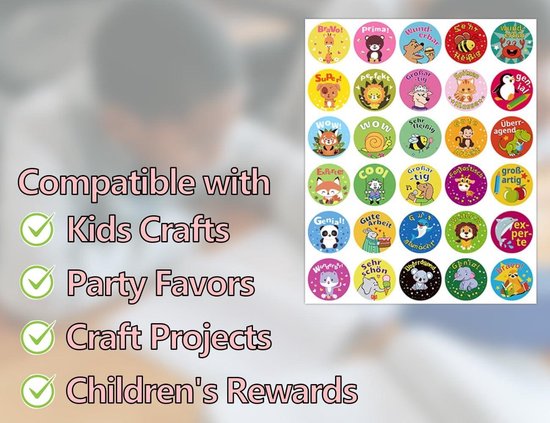 Beloningsstickers voor leraren - 1008 motiverende ontwerpen voor kinderen. 2,5 cm schoolstickers op vellen - lerarenbenodigdheden voor klaslokaal, zindelijkheidstraining