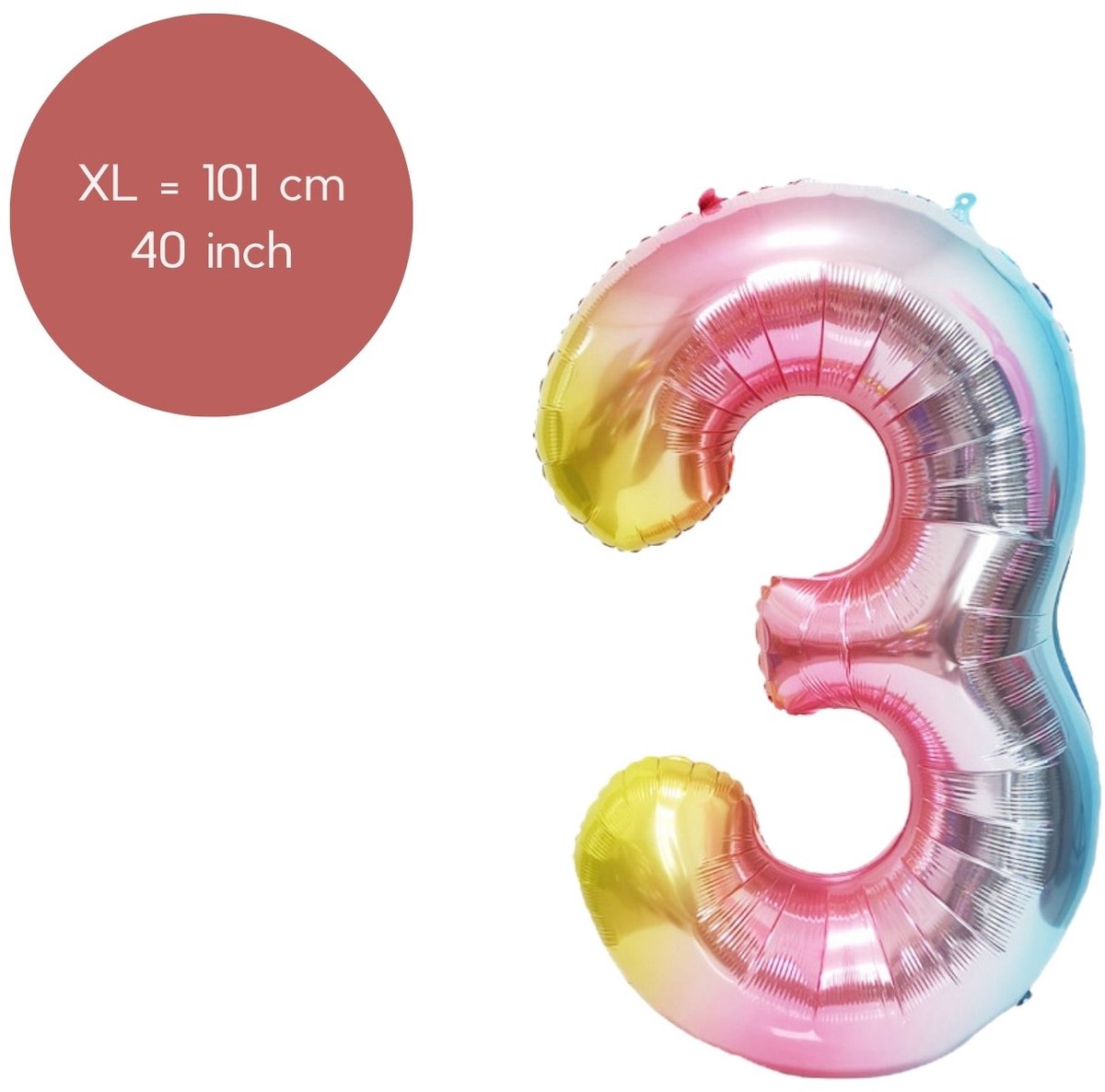 Fienosa Regenboog kleuren Cijfer 3 Ballon 101 CM - Nummer en getal- Leeftijd 3 - XL Groot - Helium Ballon- Verjaardag Ballon - Verjaardag versiering - Verjaardag Decoratie - Leeftijd verjaardag - Verjaardagsballon - Verjaardag