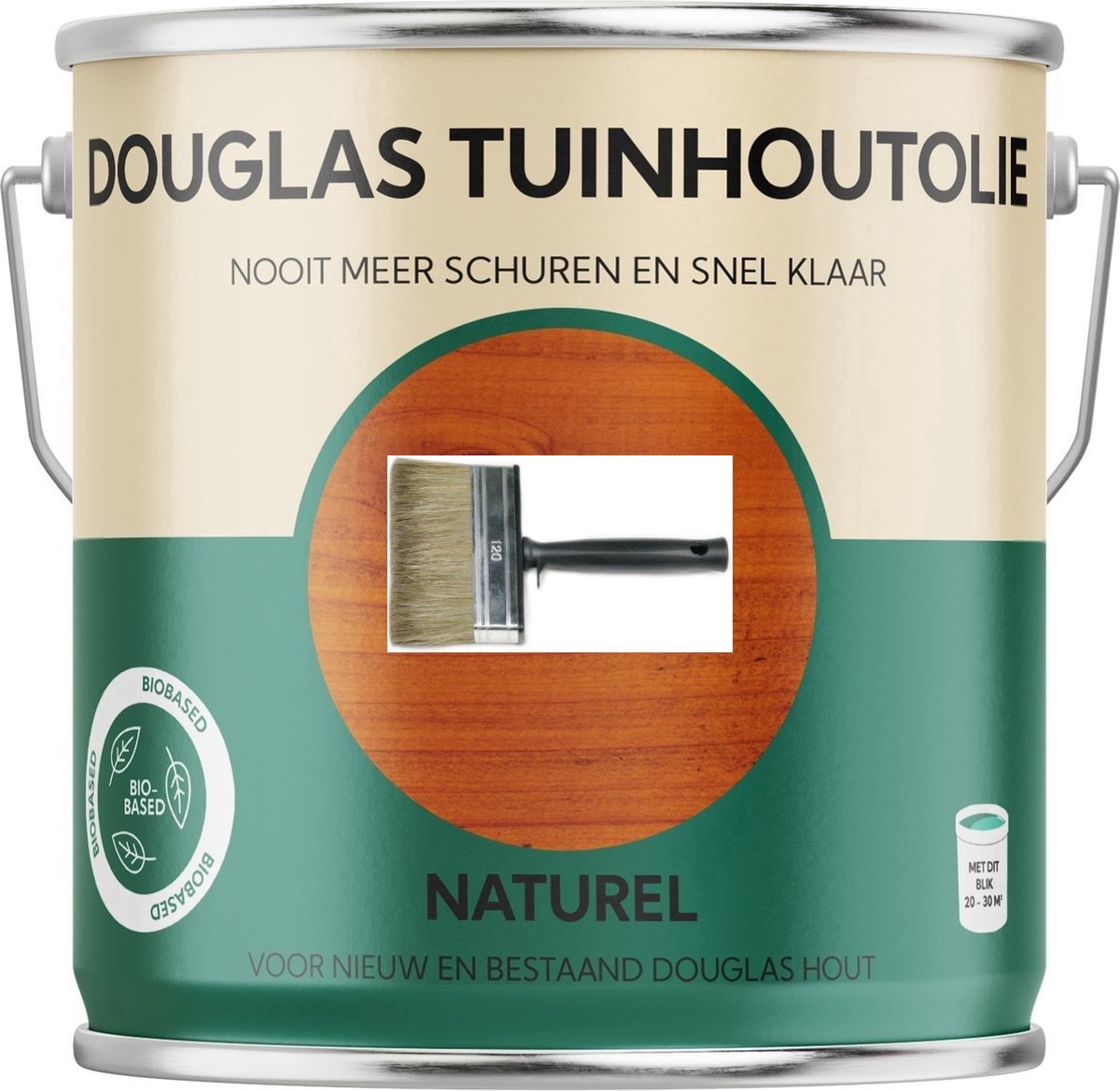 Combivoordeel pakket van Tuinhoutolie Douglas naturel 2,5 liter inclusief GRATIS blokkwast