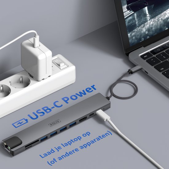 Hub USB C Rolio - Hub 10 en 1 - Ethernet - HDMI 4K - USB-C - USB 3.0 - Lecteurs de cartes SD/TF
