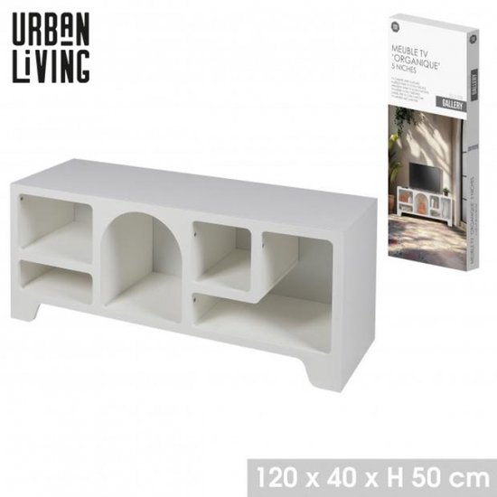 MEUBLE TV 5 NICHES "GALLERY" DESIGN ORGANIQUE 120X40XH50CM