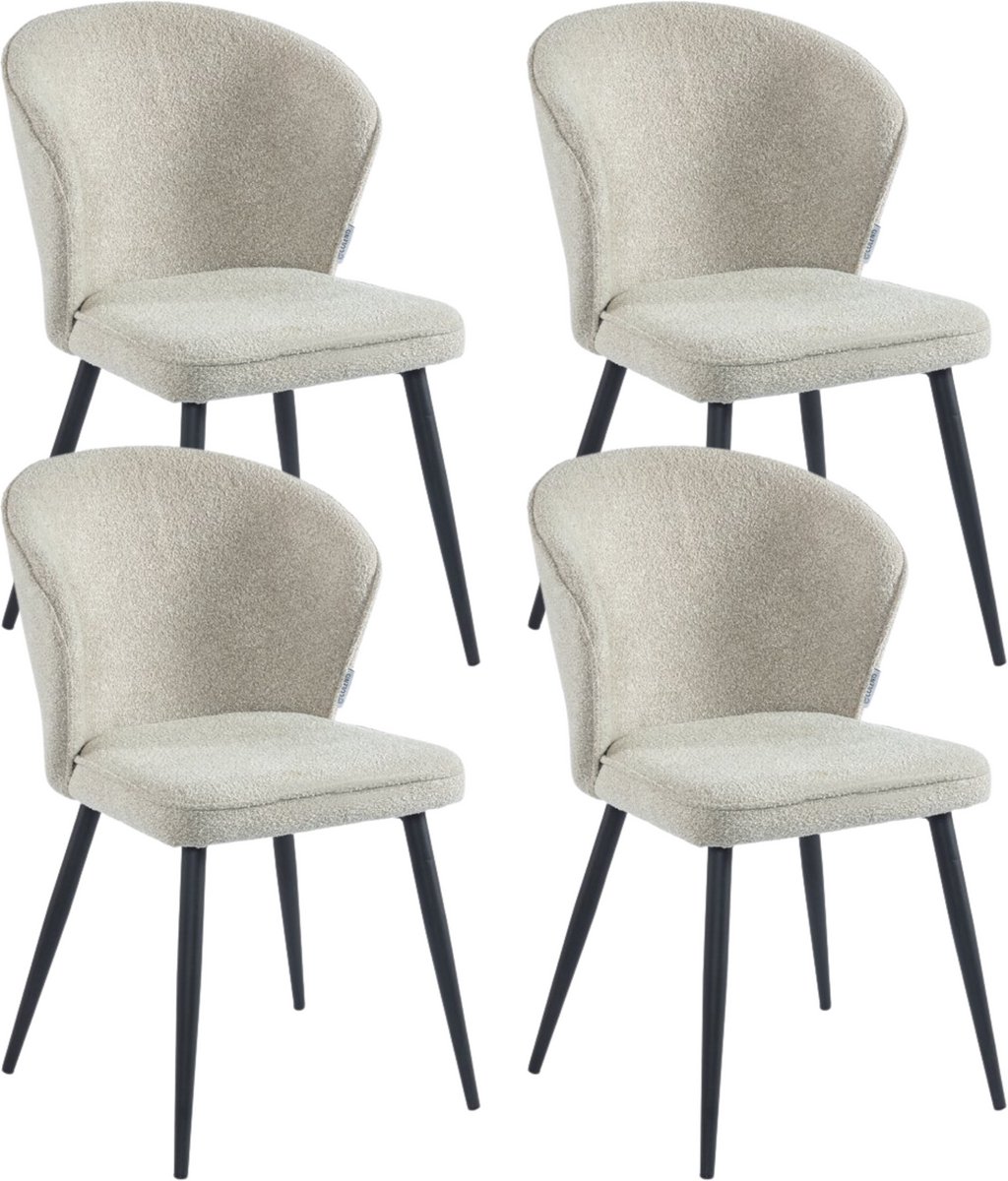 Colenis Curve Eetkamerstoel - Set Van 4 - Beige - Boucle Stof - Zwarte Poten