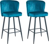 Bol.com Colenis® - Barry Barkruk - Barstoel - Set Van 2 - Petrol - Velvet - Fluweel - Design - Industrieel - Barkrukken aanbieding