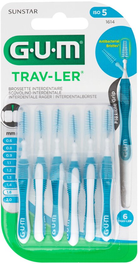 GUM Trav-Ler Ragers Blauw 1.6mm - 3 x 6 stuks - Voordeelverpakking | bol
