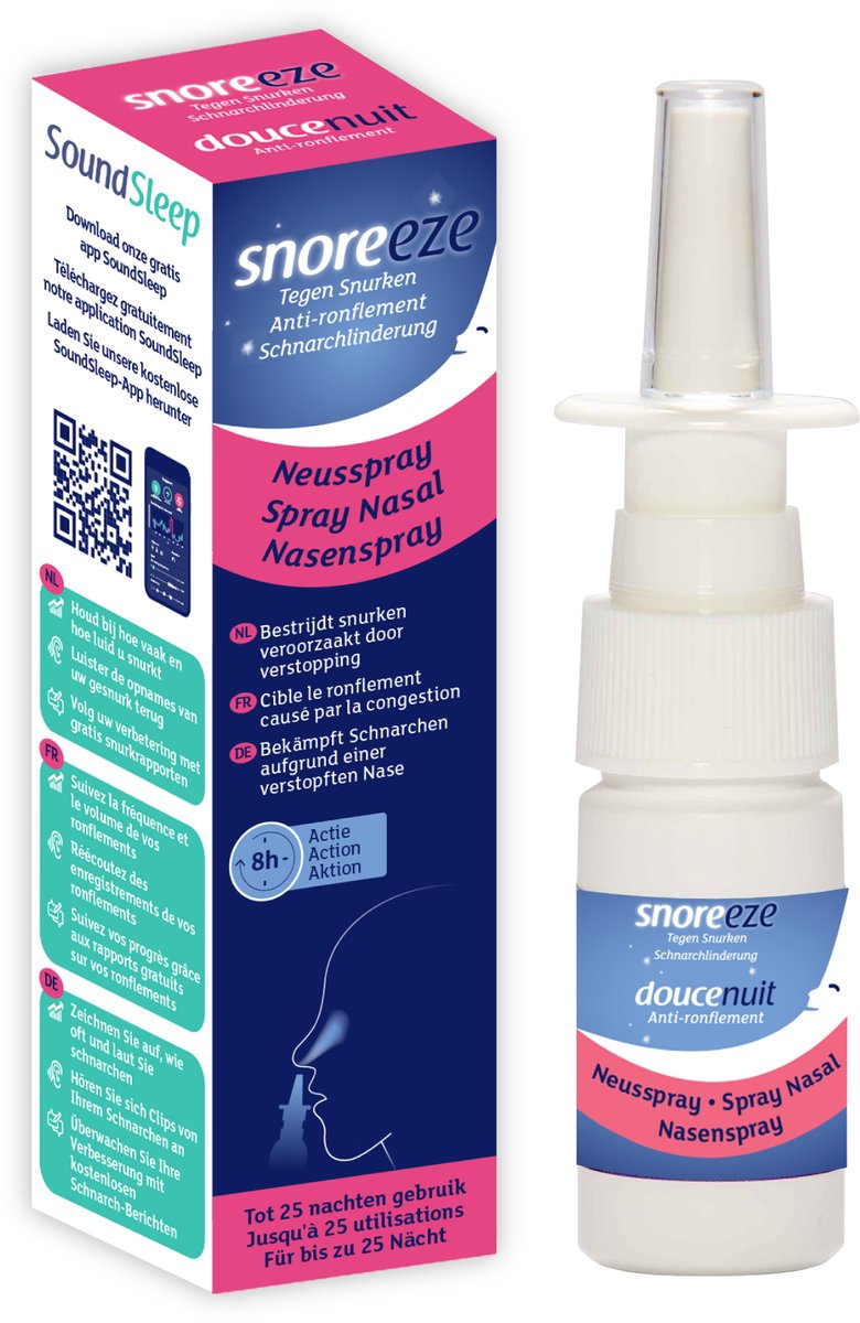 Snoreeze Anti-snurk Neusspray - Anti Snurk - Helpt snurken te voorkomen - Blijft effectief gedurende maximaal 8 uur - 25 nachten te gebruiken