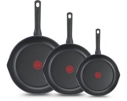 Tefal Day by Day Koekenpannenset - 24/28/32cm - Niet geschikt voor Inductie - Anti-aanbaklaag - Schenktuiten - Aluminium - Zwart