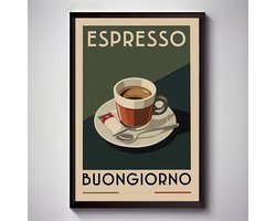 Canvas poster - Vintage Italiaanse Espresso - Koffieposter - Buongiorno - 20*30 - Ciao Tutti - Retro Koffie -Thema Poster voor Woonkamer Kantoor of Keuken - Huisdecoratie - koffiebar - Trendy