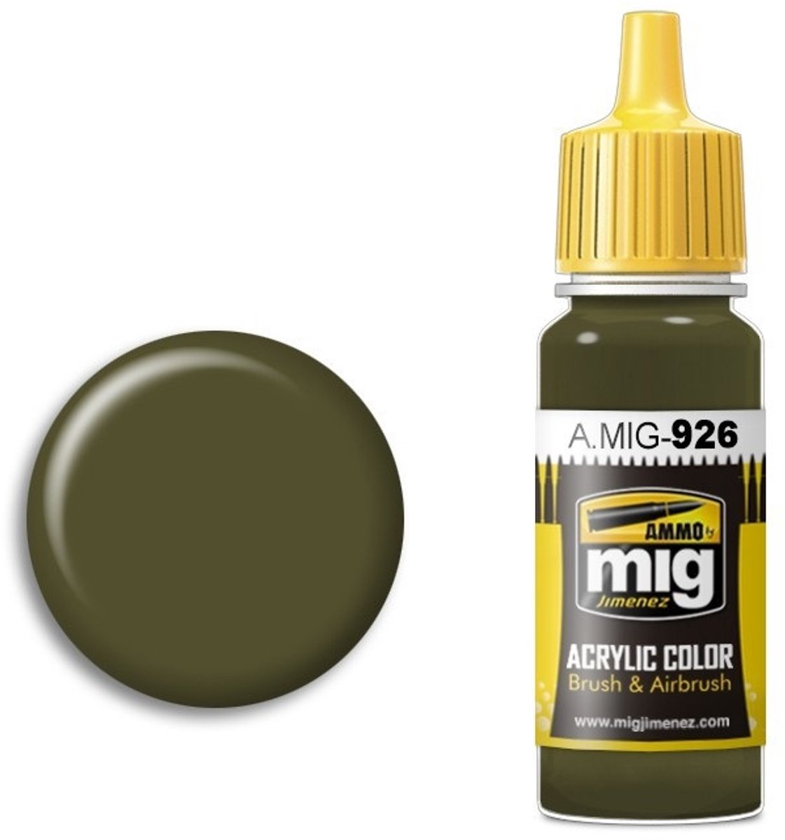 AMMO by Mig Jimenez Hobbyverf Acrylverf - MIG 0926 Olive Drab Base - Acryl Verf flesje - 17 ml