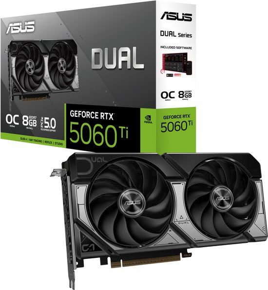 ASUS DUAL NVIDIA GeForce RTX 5060 Ti OC - 8GB - GDDR7 - PCIe 5.0 - 1x HDMI 2.1b - 3x DisplayPort 2.1a