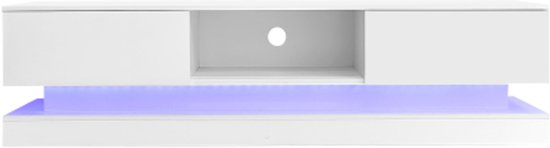 Hoogglans Tv-meubel - 160 X 40 X 52 Cm - Met Led's 1 Deur 2 Laden Mdf Zwart
