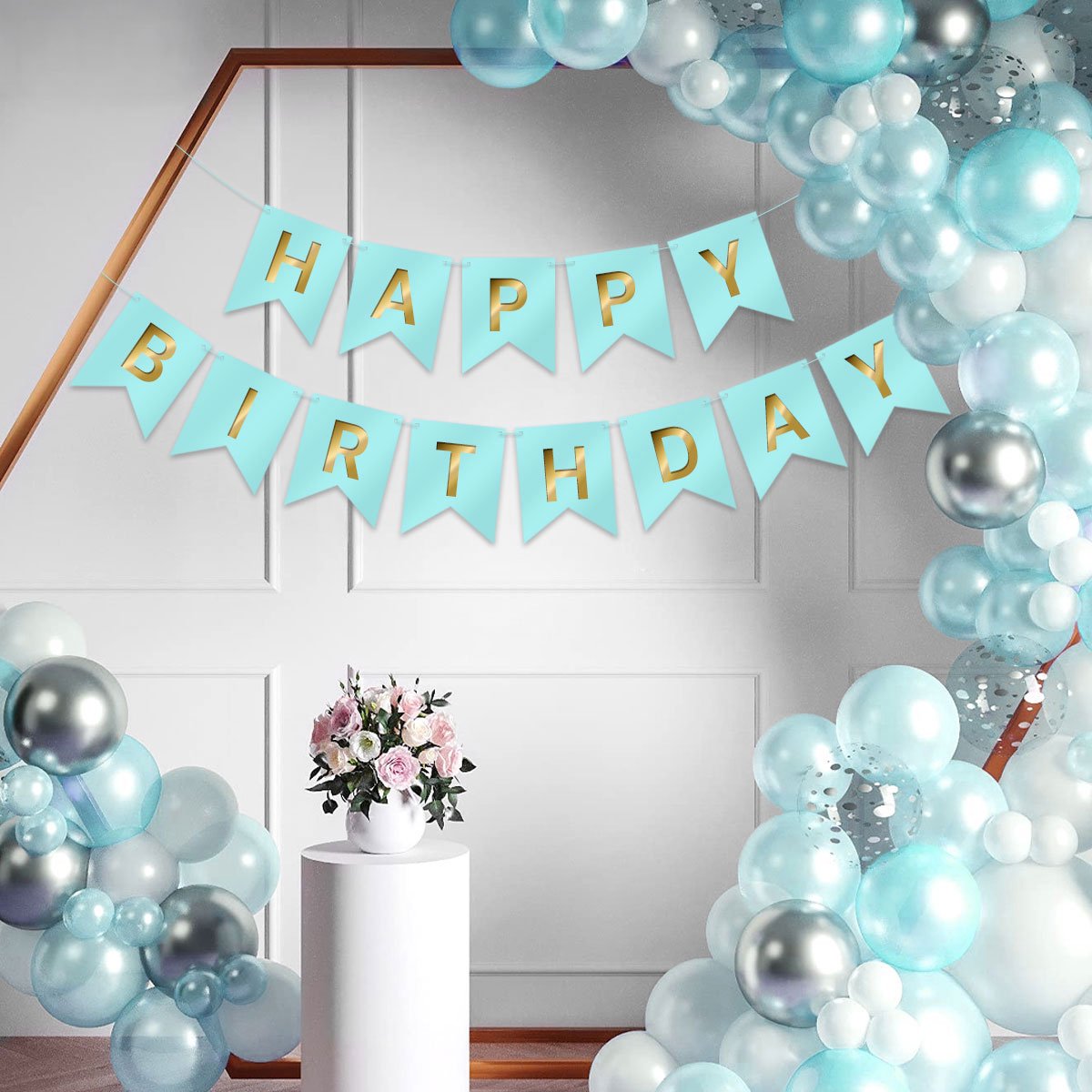 LUQ - Blauw & Goud Happy Birthday Slinger Verjaardag Versiering Feest Versiering Verjaardag Slingers Decoratie — afbeelding 3
